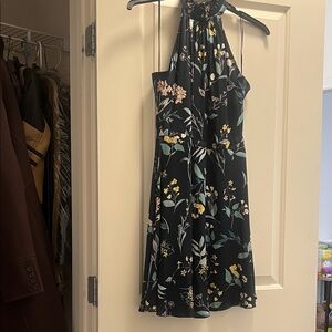 Banana Republic Silky Floral Halter Midi Dress Size 8 | Navy Botanical Print